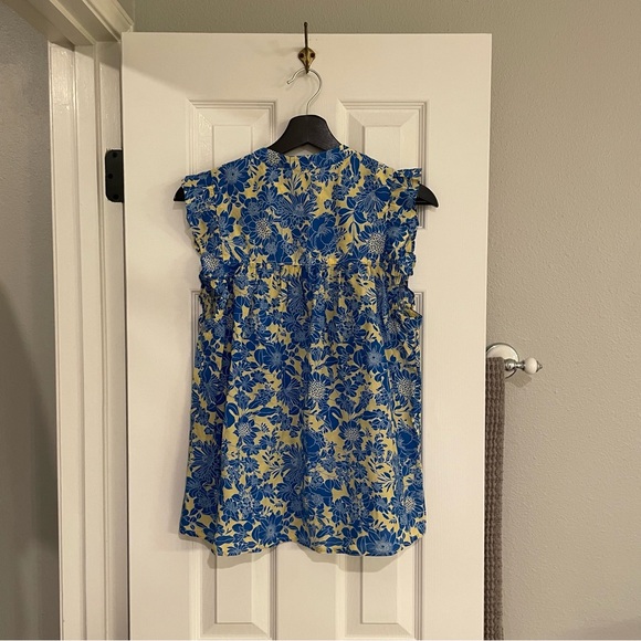 J. Crew Sleeveless Ruffle Trim Top in Blue Floral Small - Picture 6 of 7
